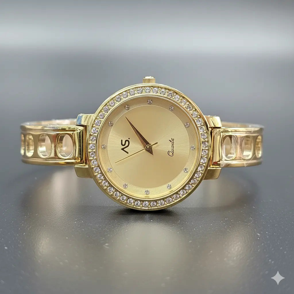 AS Stellar: Elegance in Every Sparkle / Gold Bracelet Watch For Her - Ashoka Watch Company