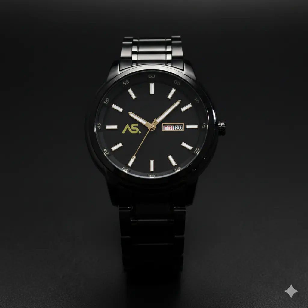 Ashoka "Stealth Executive" – All - Black Minimalist Day - Date Watch - Ashoka Watch Company
