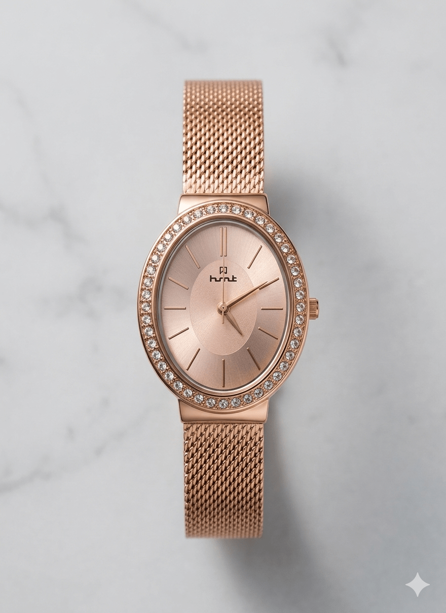 Classic Gold - Tone HMT Women’s Watch with Crystal - Accented Bezel - Ashoka Watch Company
