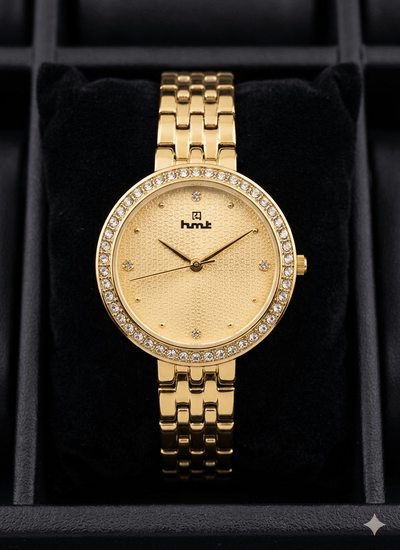 HMT Classic Gold - Tone Women's Analog Watch with Crystal Bezel - Ashoka Watch Company