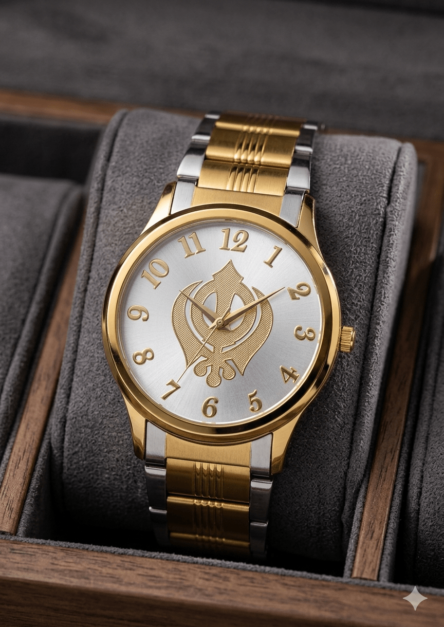 HMT Limited Edition Gold - Tone Khanda Dial Men’s Watch – Silver & Gold Dual Finish - Ashoka Watch Company