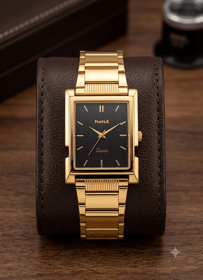 HMT Quartz Executive Rectangular Gold - Tone Men's Watch - Ashoka Watch Company