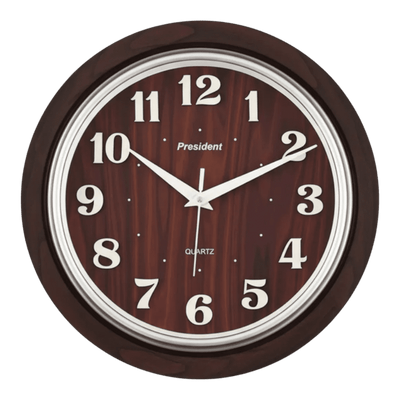 President OfficeClock Classic Analog Wall Clock with Wood Grain Frame - Ashoka Watch Company