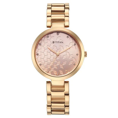 Titan Purple Superheads Quartz Analog Rose Gold Dial Rose Gold Stainless Steel Strap Watch For Women