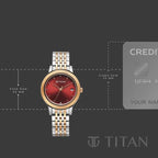 Titan Karishma Quartz Analog Red Dial Two Toned Stainless Steel Strap Watch For Women