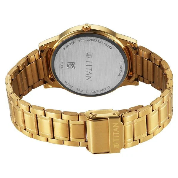 Titan Karishma Quartz Analog Green Dial Golden Stainless Steel Strap Watch For Men