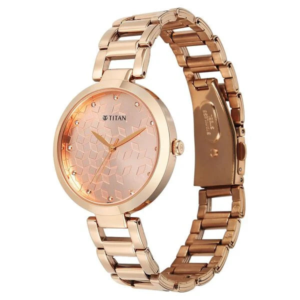 Titan Purple Superheads Quartz Analog Rose Gold Dial Rose Gold Stainless Steel Strap Watch For Women