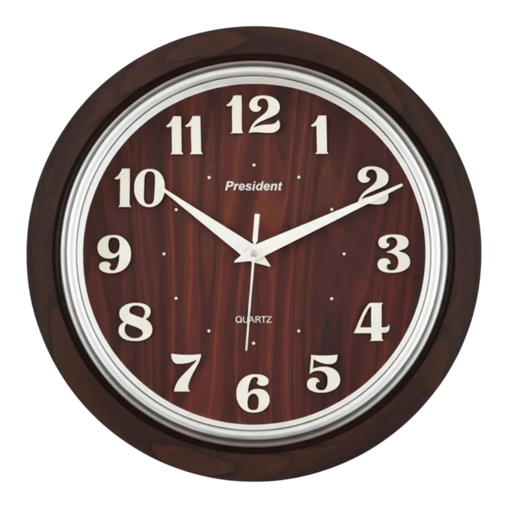 President OfficeClock Classic Analog Wall Clock with Wood Grain Frame