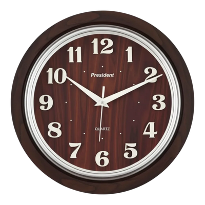 President OfficeClock Classic Analog Wall Clock with Wood Grain Frame