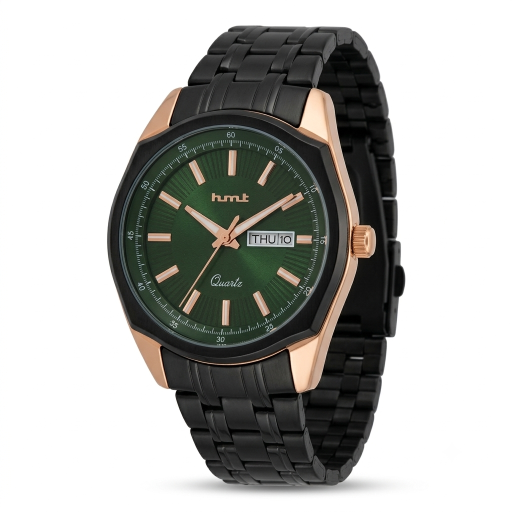 Hmt Multifunction Matte Black & Rose Gold men's Watch