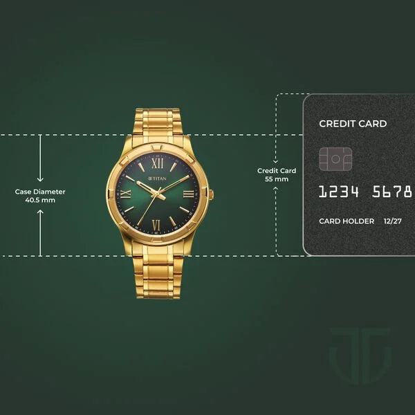 Titan Karishma Quartz Analog Green Dial Golden Stainless Steel Strap Watch For Men