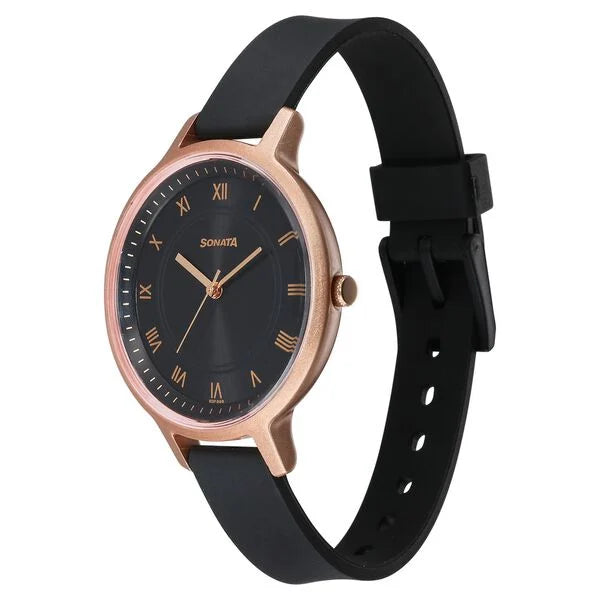 Sonata Splash Quartz Analog Black Dial Plastic Strap Watch for Women