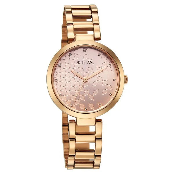 Titan Purple Superheads Quartz Analog Rose Gold Dial Rose Gold Stainless Steel Strap Watch For Women