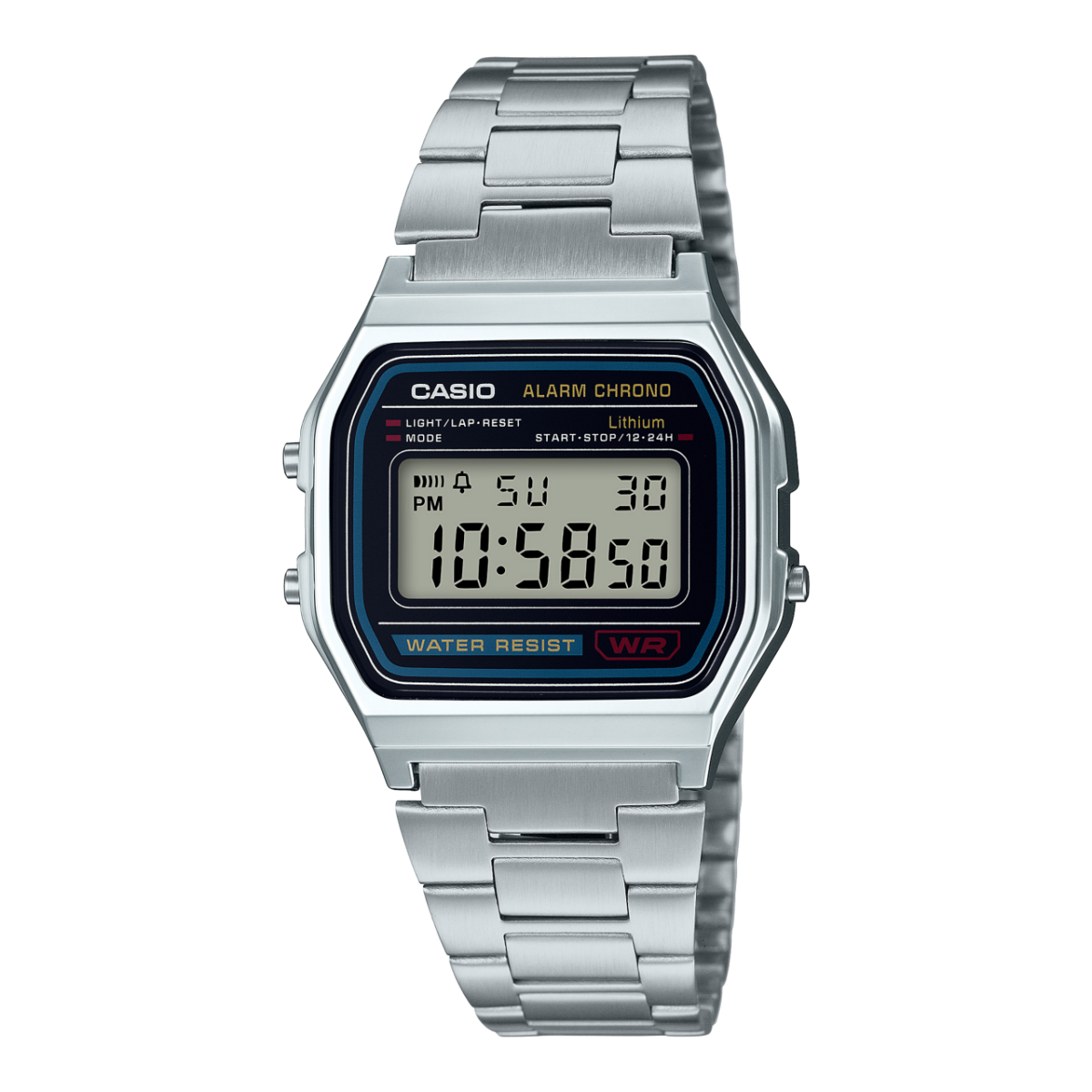 Casio Vintage A-158WA-1Q Digital Grey Dial Unisex Watch Silver Metal Strap (D011)
