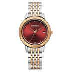 Titan Karishma Quartz Analog Red Dial Two Toned Stainless Steel Strap Watch For Women