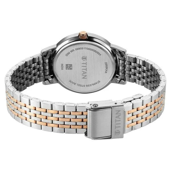 Titan Karishma Quartz Analog Red Dial Two Toned Stainless Steel Strap Watch For Women