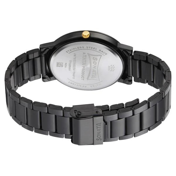 Sonata Quartz Analog Black Dial Metal Strap Watch for Men - Ashoka Watch Company
