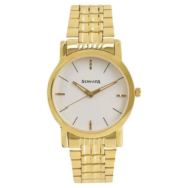 Sonata Quartz Analog White Dial Metal Strap Watch for Men - Ashoka Watch Company