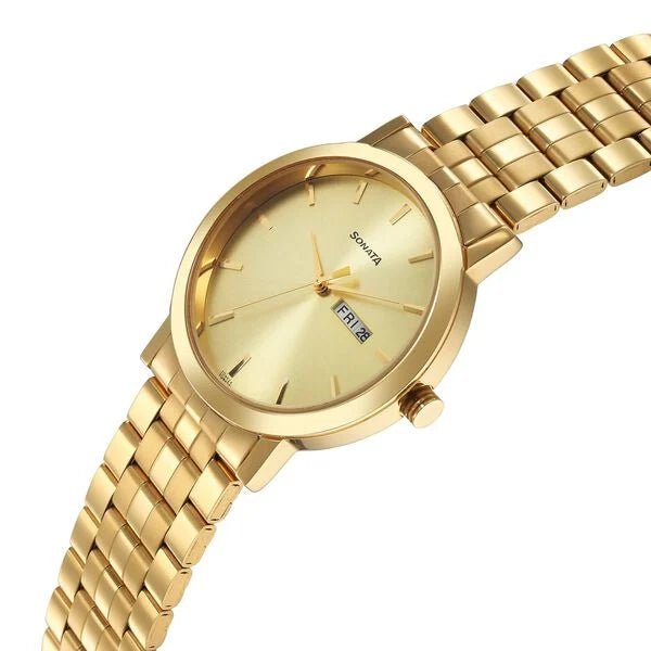 Sonata Utsav Champagne Dial Watch for Men - Ashoka Watch Company