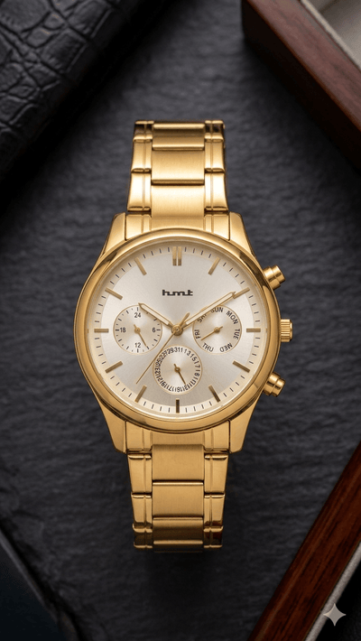 The Executive Choice: HMT Gold - Tone Multifunction Chronograph - Ashoka Watch Company