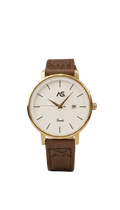 The Heritage Gold & Leather Classic – Matte White Dial / Leather Band Watch - Ashoka Watch Company