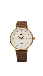 The Heritage Gold & Leather Classic – Matte White Dial / Leather Band Watch - Ashoka Watch Company
