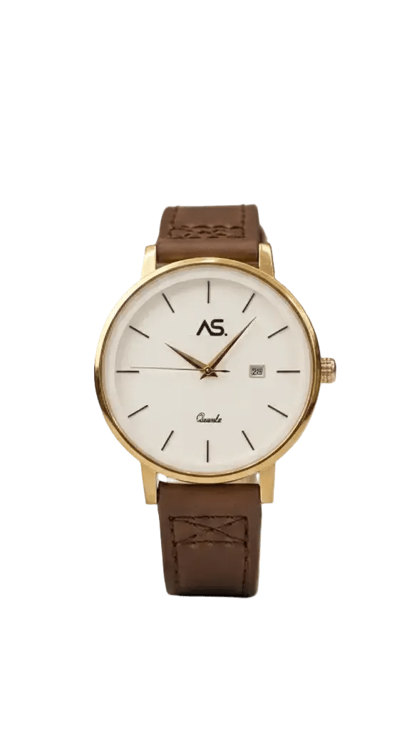 The Heritage Gold & Leather Classic – Matte White Dial / Leather Band Watch - Ashoka Watch Company