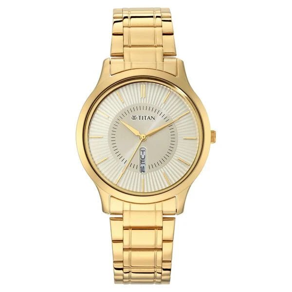 Titan Quartz Analog with Day and Date Yellow Dial Metal Strap Watch for Men - Ashoka Watch Company