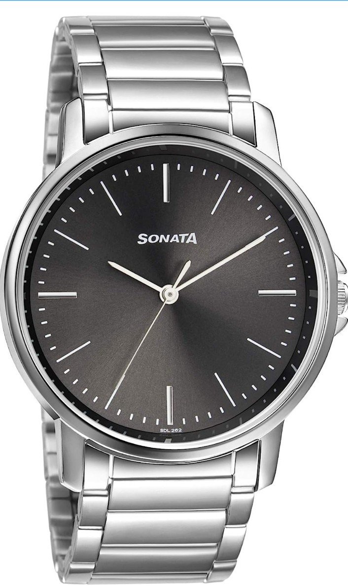 Sonata Quartz Analog with Date Stainless Steel Strap Watch for Men