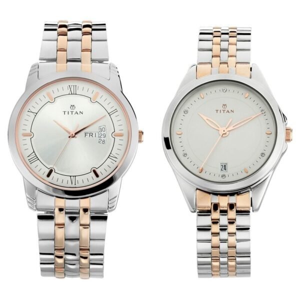 titan bandhan quartz analog with day and date silver dial stainless steel